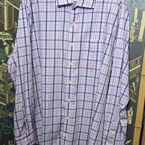 Mens Peter Millar Button Down Shirt Size XL Long Sleeve Pink Blue Plaid 1-8
